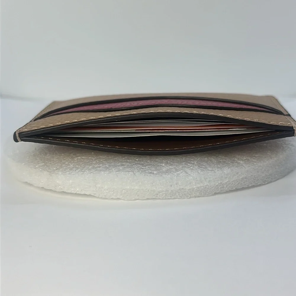 NWT Coach Card Case Wallet Pink Tan Leather Slim ID Holder